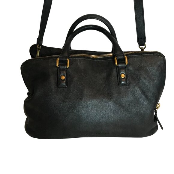 LIEBESKIND Berlin Black Leather Large Multi-Section Satchel + Crossbody Bag - Picture 1 of 16